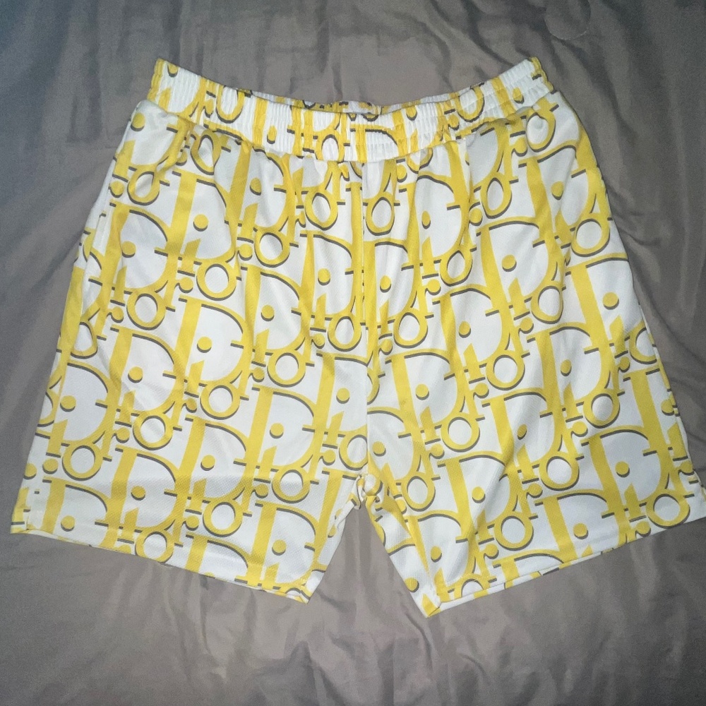 Men’s XL Christian Dior Yellow AOP Mesh Excellent Condition Athletic Shorts